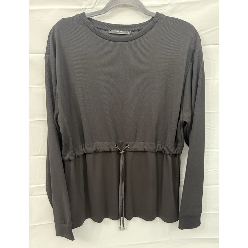 Zara Womens M Black Shirt Drawstring Waist Long Sleeve